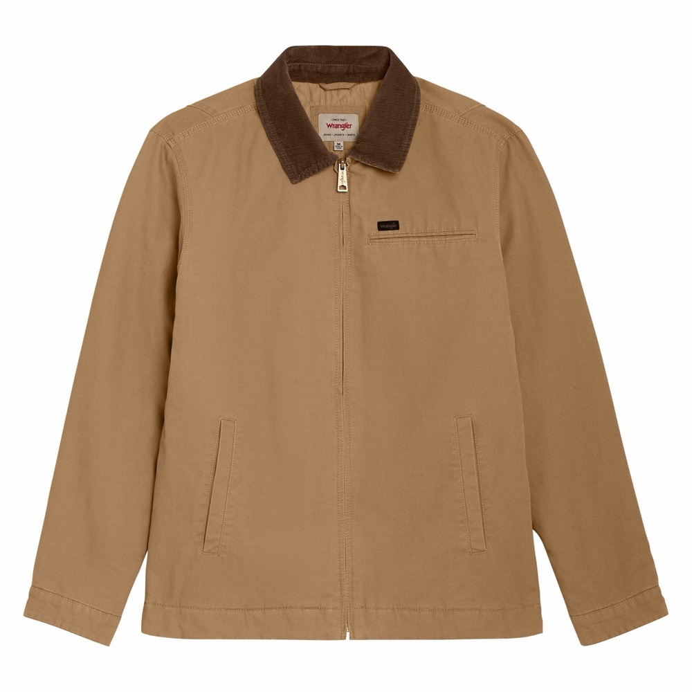 Wrangler Canvas Work Jacket Mens Small Brown Quilted Lining Corduroy Collar